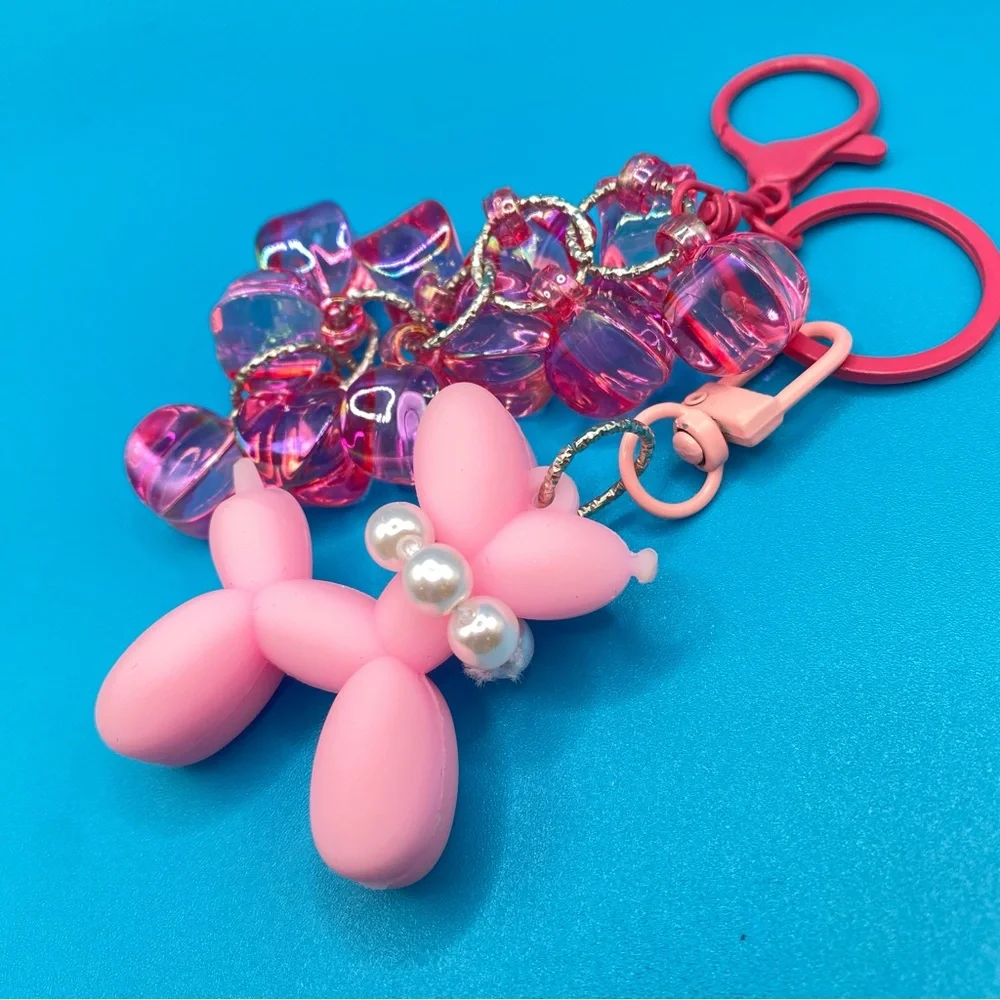 NWT 🐶 Balloon Dog & Shiny Acrylic Bubble/Grape Beads Keychain/Phone/Bag Charm